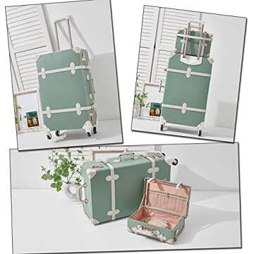 Unitravel Vintage Luggage Set 20 inch PU Leather Women Suitcase with 12 inch Handbag (Matcha Green)