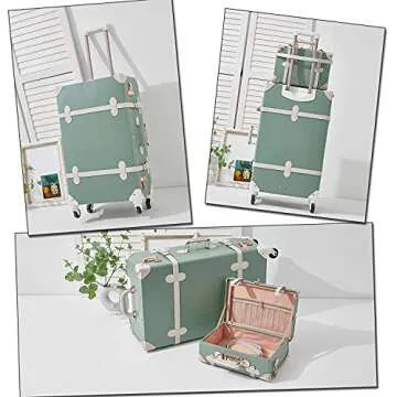 Unitravel Vintage Luggage Set 20 inch PU Leather Women Suitcase with 12 inch Handbag (Matcha Green)