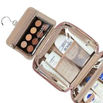 NISHEL Travel Toiletry Bag for Women Large Capacity, Makeup Essentials Organizer, Hanging Case for Accessories, Cosmetics, Rosewood-Pink