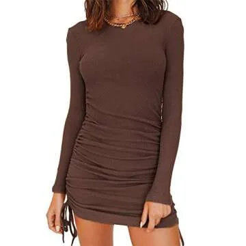 MiiVoo Women's Sexy Ruched Long Sleeve Mini Bodycon Dress