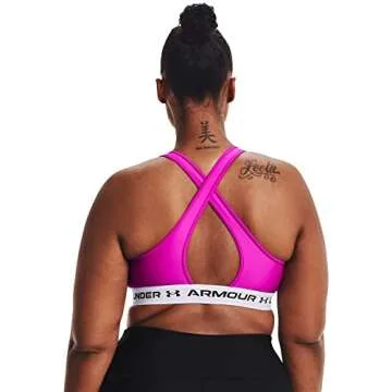 Under Armour Womens Crossback Mid Impact Sports Bra , Meteor Pink (660)/White , X-Small