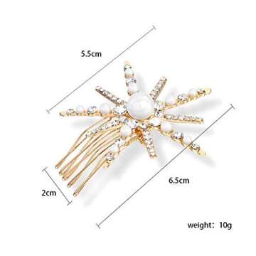Blufly Star Hair Clips Gold Pearl Hair Clamp Crystal Hairgrip Beaded Starburst Headwear Hair Slides Hair Pin 1PC Jewelry for Women and Girl (Gold)