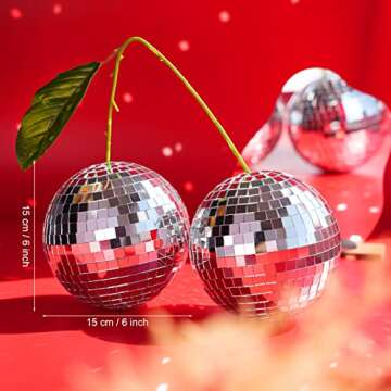 Cherry Disco Ball 2 Pack Mirror Cherry Shaped Disco Ball Decor Cherry Decor for Party, Room, Home, Kitchen, Bar, Retro-Reflective Silver Disco Ball Lights Funky Home Decor (Silver 6 inch/15cm)