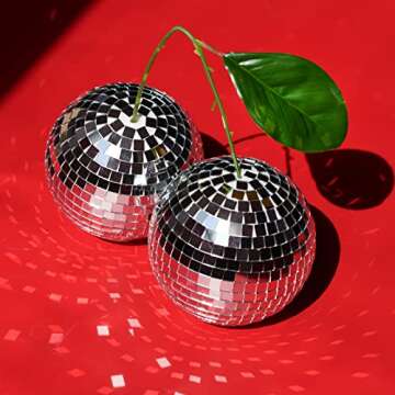 Cherry Disco Ball 2 Pack Mirror Cherry Shaped Disco Ball Decor Cherry Decor for Party, Room, Home, Kitchen, Bar, Retro-Reflective Silver Disco Ball Lights Funky Home Decor (Silver 6 inch/15cm)