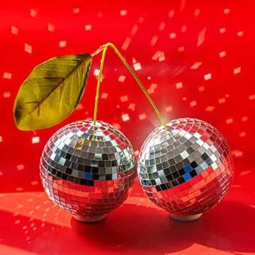 Cherry Disco Ball 2 Pack Mirror Cherry Shaped Disco Ball Decor Cherry Decor for Party, Room, Home, Kitchen, Bar, Retro-Reflective Silver Disco Ball Lights Funky Home Decor (Silver 6 inch/15cm)