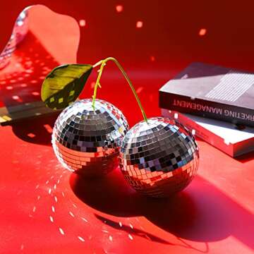 Cherry Disco Ball 2 Pack Mirror Cherry Shaped Disco Ball Decor Cherry Decor for Party, Room, Home, Kitchen, Bar, Retro-Reflective Silver Disco Ball Lights Funky Home Decor (Silver 6 inch/15cm)