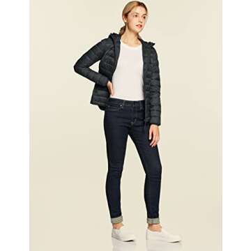 TSLA Women's Lightweight Packable Accent Puffer Jacket, Water-Resistant Winter Coat, Hoodie Packable Jacket Charcoal, X-Large