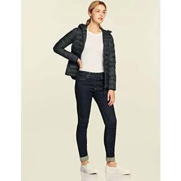 TSLA Women's Lightweight Packable Accent Puffer Jacket, Water-Resistant Winter Coat, Hoodie Packable Jacket Charcoal, X-Large