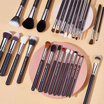 Jessup Makeup Brushes Set Professional 27 pcs Brush Makeup Premium Synthetic Foundation Contour Powder Blush Highlighter Eyeshadow Concealer Brow Face Make Up Brushes Tools Black/Silver T133