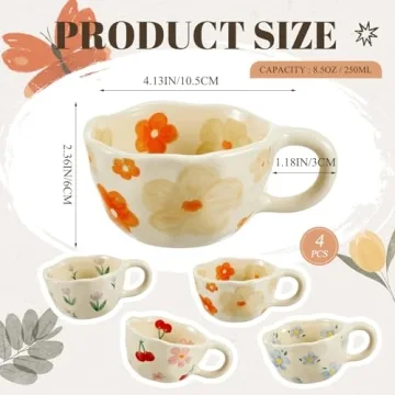 Vesici Cute Ceramic Flower Coffee Mug Set for Unique Gifts