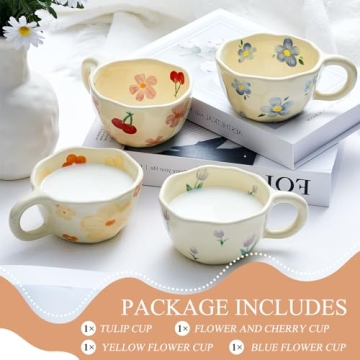Vesici Cute Ceramic Flower Coffee Mug Set for Unique Gifts