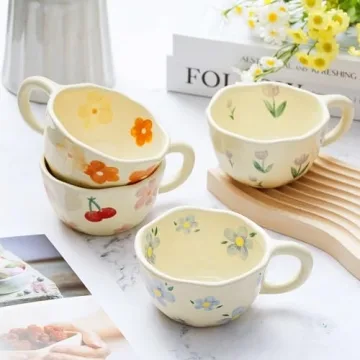 Vesici Cute Ceramic Flower Coffee Mug Set for Unique Gifts