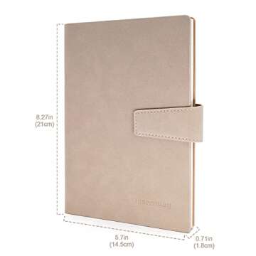 Hard Cover Journal Notebooks for Work, Professional Lined Leather Note Books for Note Taking, Meeting, Business, Office, Home, 192 Pages, 5.7 x 8.3 inch, 100gsm Thick Paper ( Khaki Beige)