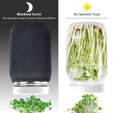 Seed Sprouting Kit, 2 Large Wide Mouth Mason Jars with Sprout Lids, Blackout Sleeves, Drain Tray, Stainless Steel Stand, Sprouts Growing Kit for Bean, Broccoli, Alfalfa (White)