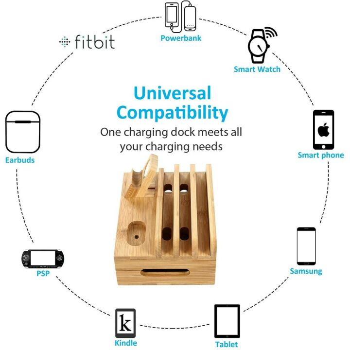 Bamboo Charging Station Dock for Multiple Devices