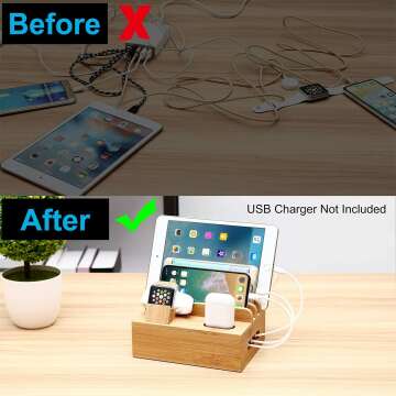 Bamboo Charging Station Dock for Multiple Devices