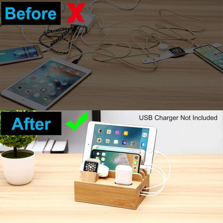 Bamboo Charging Station Dock for Multiple Devices