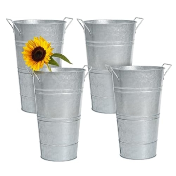 Notakia 12 Inch Large Galvanized Metal Vases Set of 4 - Elegant Home Decor and Wedding Centerpieces