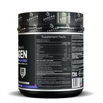 SASCHA FITNESS Hydrolyzed Multi Collagen Peptides Tipes 1,2 & 3 |Hyaluronic Acid|Biotin Cynatine HSN|Vitamin C & E |for Hairs, Skin & Bone Support|Chocolate Flavor