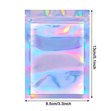 Blulu 100 Pieces Resealable Foil Pouch Bags Holographic Packaging Foil Storage Bags for Food Storage...
