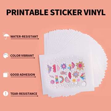 HTVRONT Printable Vinyl Sticker Paper - 55 Sheets Glossy Sticker Paper for Inkjet Printer & Laser Printer, 100 g Waterproof Sticker Paper Dries Quickly & Tear Resistant 8.5"x11"