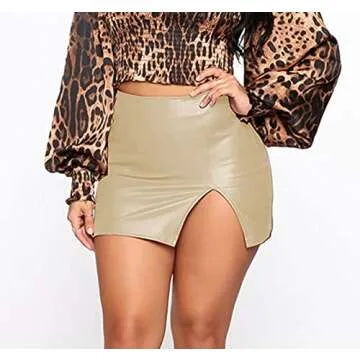 FEOYA Women's Elastic High Waist A-Line Skirt with Shorts Pockets Skort Side Slit Mini Skirt Nude, M...