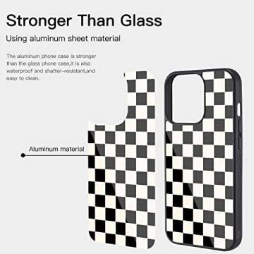 Checkerboard Grid Case for Apple iPhone 13 Pro MAX Aluminum Black iPhone case Shockproof Full Body Protection Cover (Hard Back Case with Soft TPU Bumper)