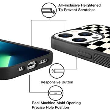 Checkerboard Grid Case for Apple iPhone 13 Pro MAX Aluminum Black iPhone case Shockproof Full Body Protection Cover (Hard Back Case with Soft TPU Bumper)