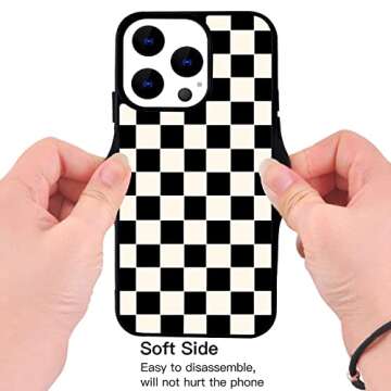 Checkerboard Grid Case for Apple iPhone 13 Pro MAX Aluminum Black iPhone case Shockproof Full Body Protection Cover (Hard Back Case with Soft TPU Bumper)