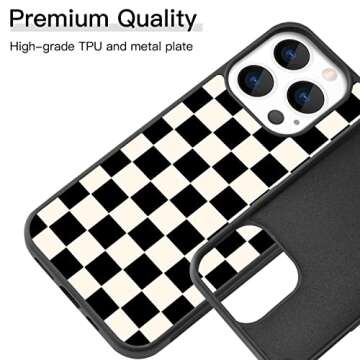 Checkerboard Grid Case for Apple iPhone 13 Pro MAX Aluminum Black iPhone case Shockproof Full Body Protection Cover (Hard Back Case with Soft TPU Bumper)