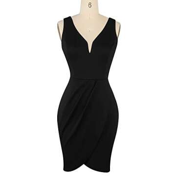 oxiuly Women's Wrap V Neck Bodycon Ruched Cocktail Party Dress Chic Church Wedding Club Pencil Dresses OX345 (Black, L)