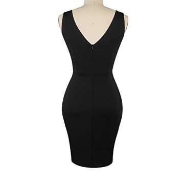 oxiuly Women's Wrap V Neck Bodycon Ruched Cocktail Party Dress Chic Church Wedding Club Pencil Dresses OX345 (Black, L)