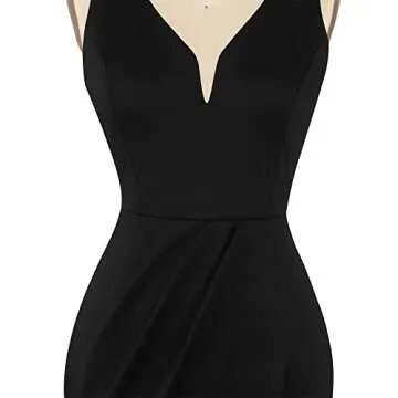 oxiuly Women's Wrap V Neck Bodycon Ruched Cocktail Party Dress Chic Church Wedding Club Pencil Dresses OX345 (Black, L)