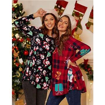 LARACE Plus Size Tunic Tops Christmas Long Sleeve Shirts For Womens Blouse for Leggings Flowy Loose Fit Clothes(1X Flower40)