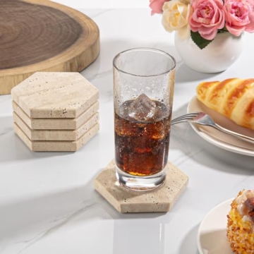 WORHE Marble Coasters Set of 5 - Natural Travertine Elegance