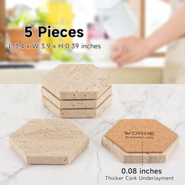 WORHE Marble Coasters Set of 5 - Natural Travertine Elegance