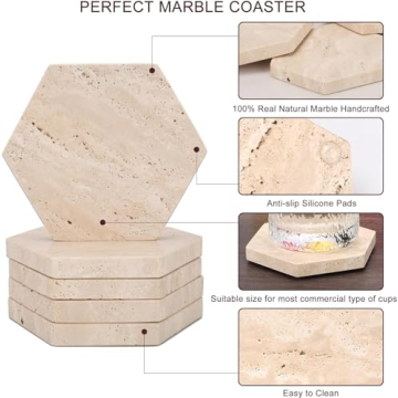 WORHE Marble Coasters Set of 5 - Natural Travertine Elegance
