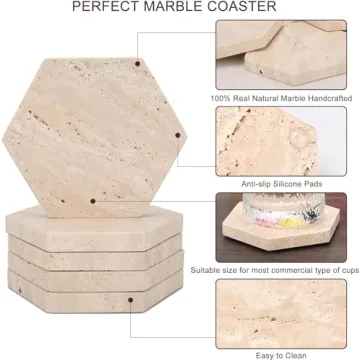 WORHE Marble Coasters Set of 5 - Natural Travertine Elegance
