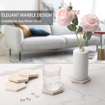 WORHE Marble Coasters Set of 5 - Natural Travertine Elegance