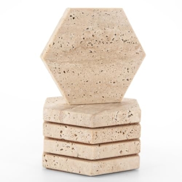 WORHE Marble Coasters Set of 5 - Natural Travertine Elegance
