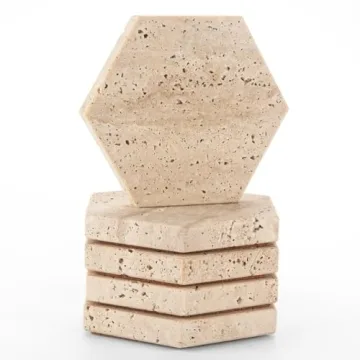 WORHE Marble Coasters Set of 5 - Natural Travertine Elegance