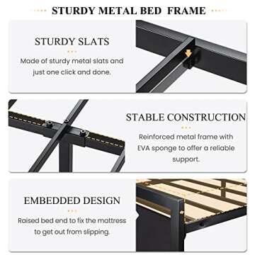 SHA CERLIN Queen Size Bed Frame with Modern Headboard, Heavy Duty Platform Metal Base with Square Footboard and 13 Strong Slats Support, No Box Spring Needed, Black