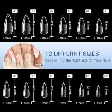 UNA GELLA Medium Stiletto Nail Tips Full Cover 216Pcs Stiletto Press On Nails Pre etched Stiletto Soft Gel x Nails Clear Fake False Nails For Nail Extensions Home Nail Art Salon 12 Sizes