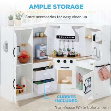 Best Choice Products Pretend Play Corner Kitchen, Ultimate Interactive Wooden Kids Playset w/Lights & Sounds, Ice Maker, Hood - White