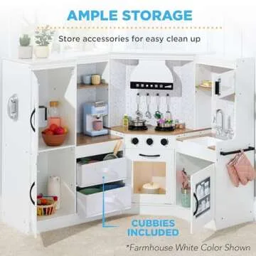 Best Choice Products Pretend Play Corner Kitchen, Ultimate Interactive Wooden Kids Playset w/Lights & Sounds, Ice Maker, Hood - White