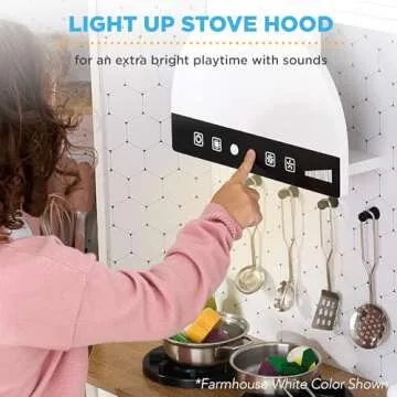 Best Choice Products Pretend Play Corner Kitchen, Ultimate Interactive Wooden Kids Playset w/Lights & Sounds, Ice Maker, Hood - White