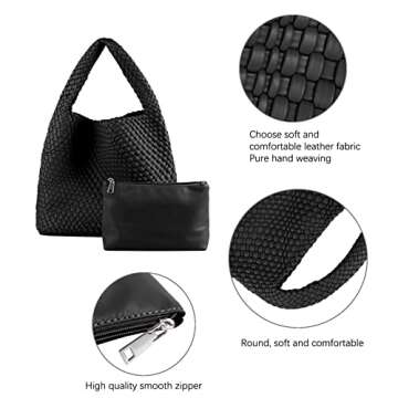 Woven Tote Bag for Women Soft Leather Tote Bag with Purse Large Capacity Handbags Fashion Woven Shou...