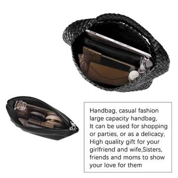 Woven Tote Bag for Women Soft Leather Tote Bag with Purse Large Capacity Handbags Fashion Woven Shoulder Bag