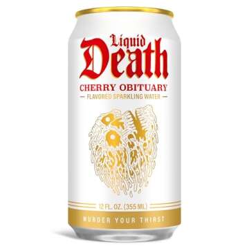 Liquid Death, Cherry Obituary, Cherry-Flavored Sparkling Water, 12-Pack (12oz Cans), Low Calorie & N...