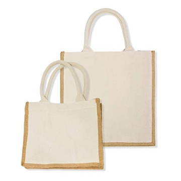 Simple Ecology Organic Canvas & Jute Reusable Tote and Grocery Shopping Bag - XL & Mini Set of 2